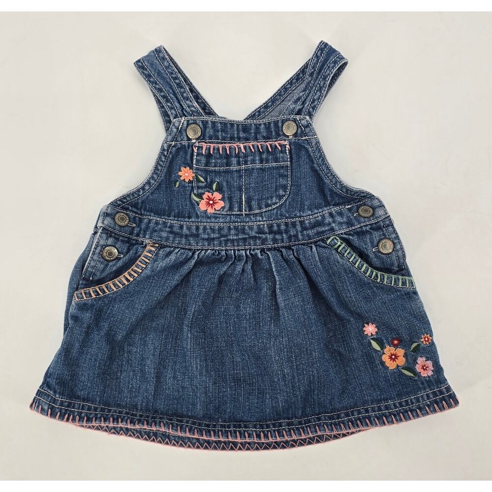 Vintage Y2K OshKosh Floral Embroidered Denim Overall Dress